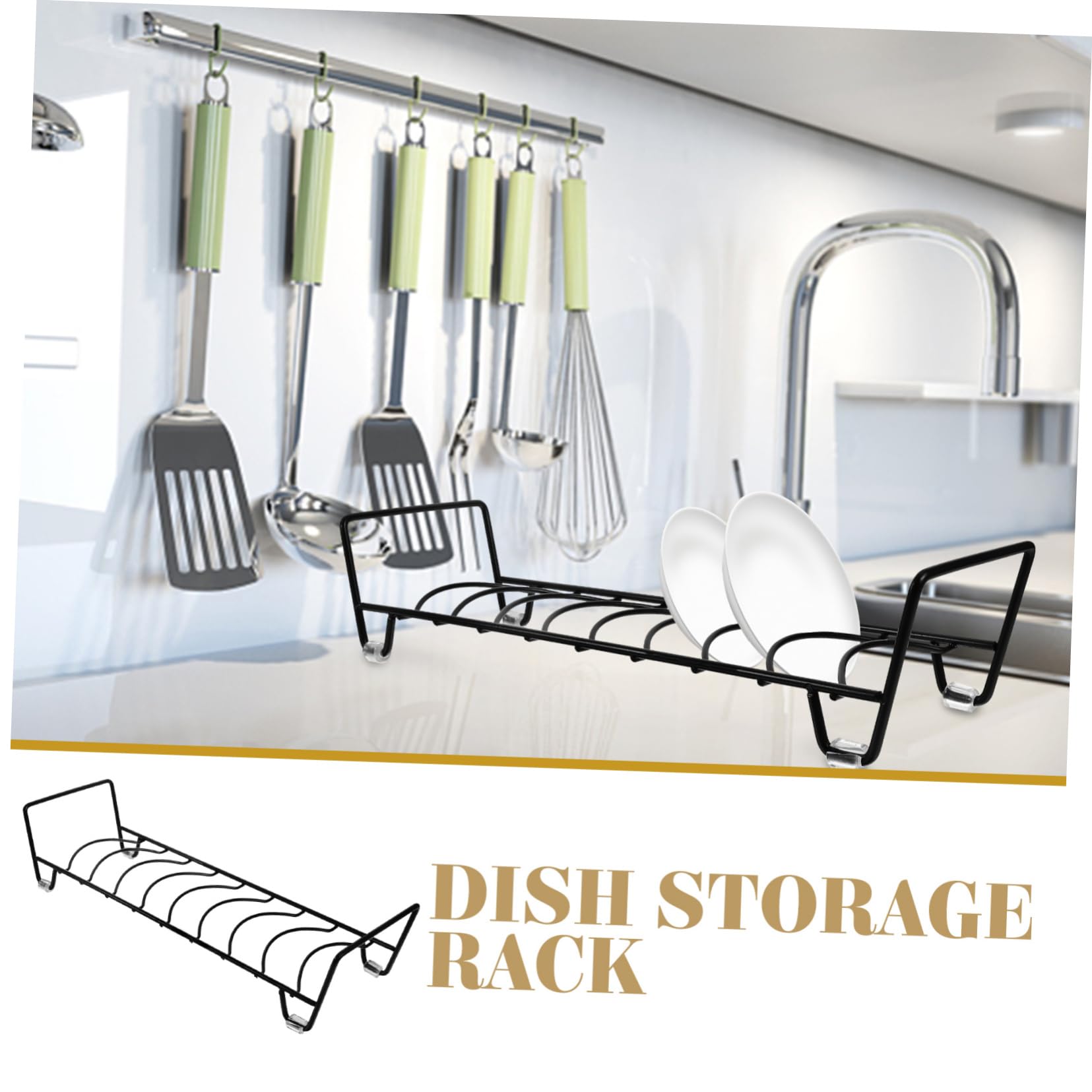 Cabilock Space-Saving Kitchen Storage Rack Plate Holder Draining Bowl Basket for Home