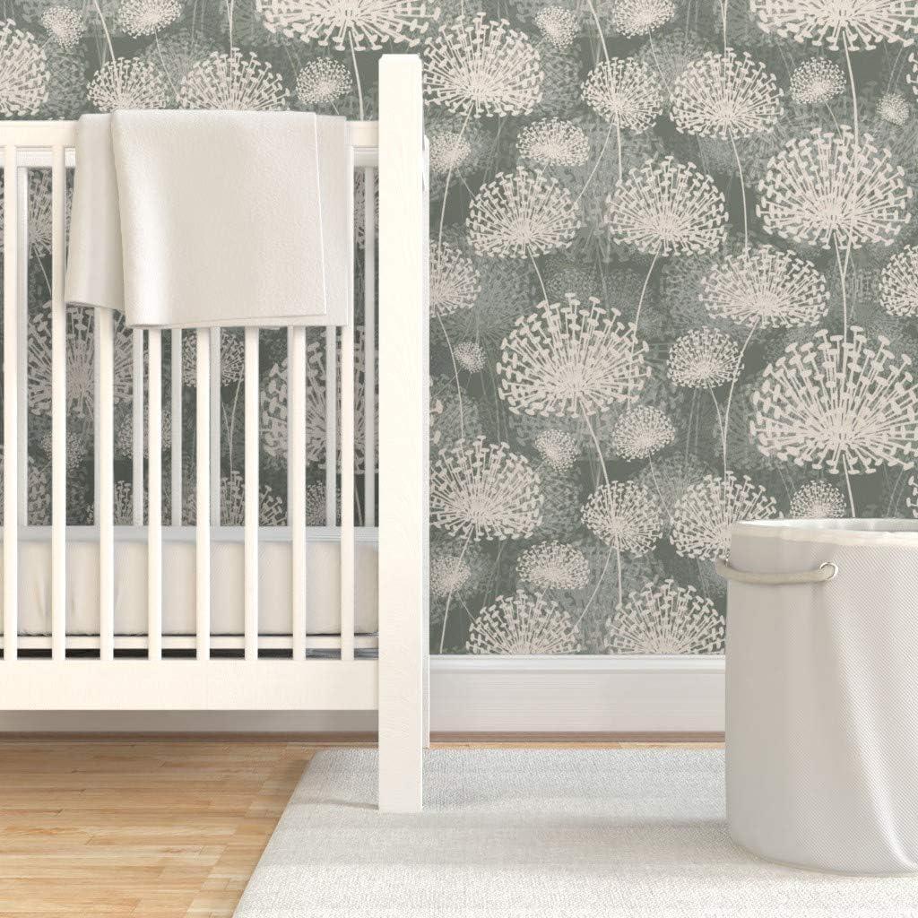 Peel & Stick Wallpaper 3ft x 2ft - Vintage Style Dandelions Gray Cream Neutral Flowers Floral Nature Custom Removable Wallpaper by Spoonflower