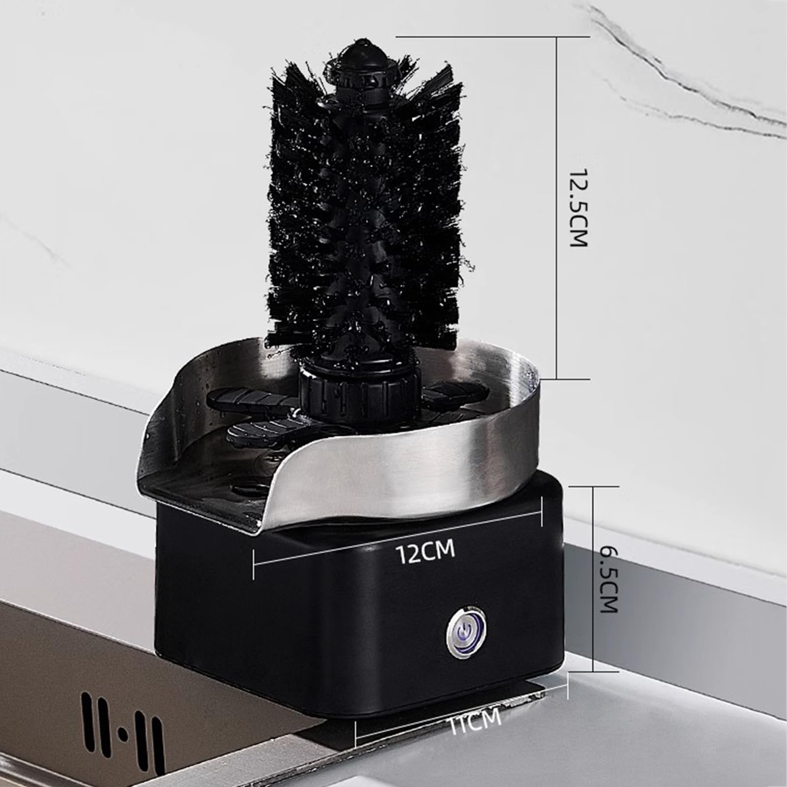 Lavabicchieri Automatico, Lavabicchieri Rotante a 360° con Spazzola, Ugello a Nove Fori, Accessori per Lavabicchieri per Rubinetti, per Lavello da Cucina, Bar, Caffetteria