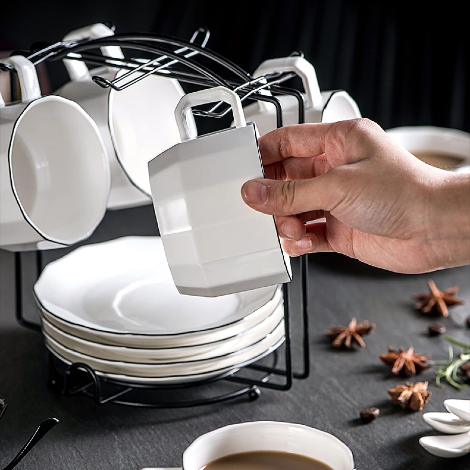 Porcelanowy Zestaw Filiżanek Do Kawy I Spodków Filiżanki Do Herbaty Ceramiczne Kwiatowe Herbata Kawa S Zestaw 6 Do Domu I Biura