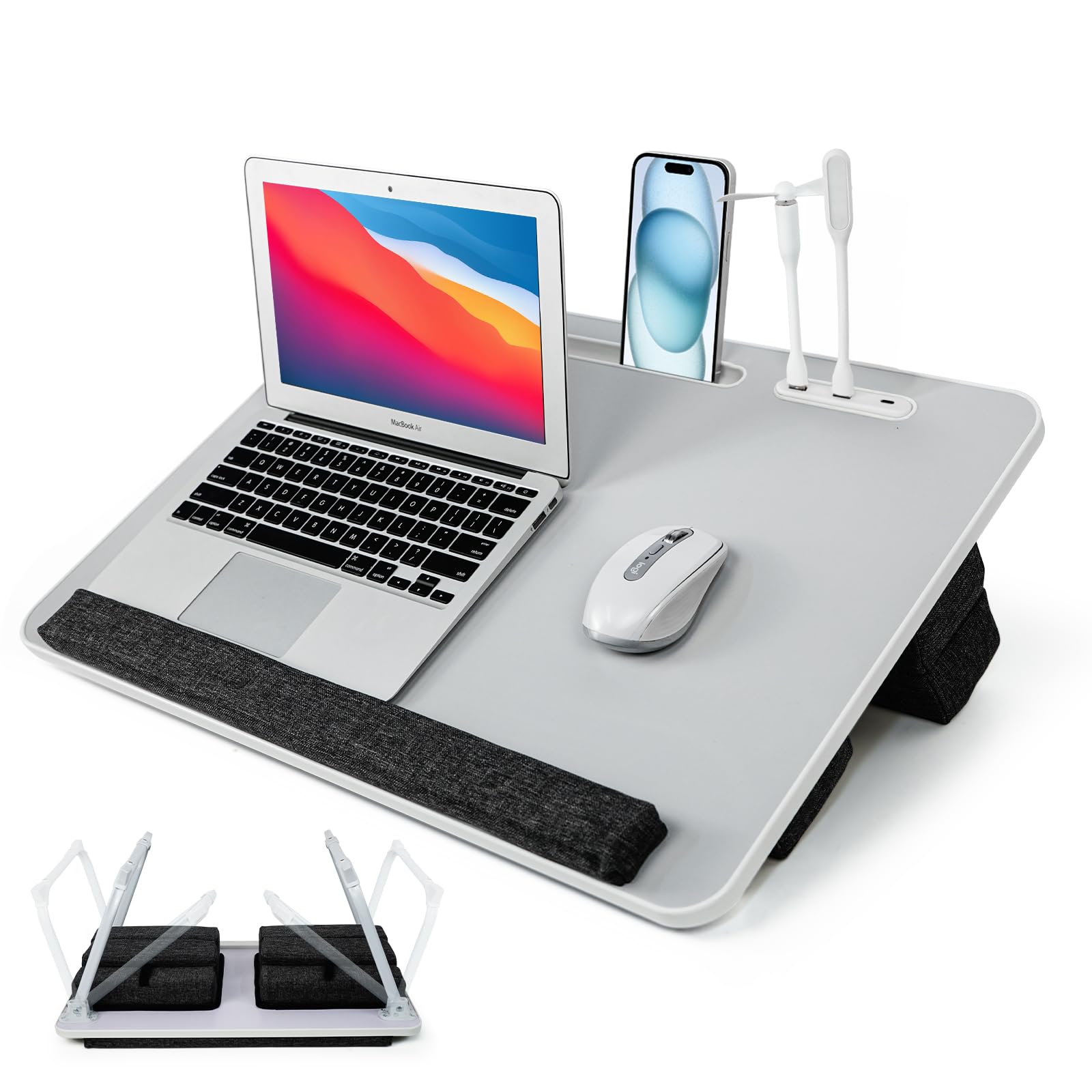 Lap Desk for Laptop with Cushion,Folding Laptop Desk for Bed with USB,Bed Desk,Portable Computer Lap Desk,23.62"*15.74",Grey