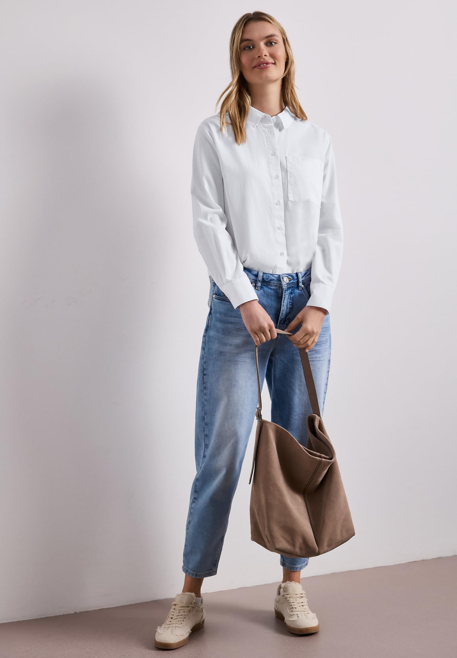 Street One Damen Langarm Bluse mit Hemdkragen aus Twill