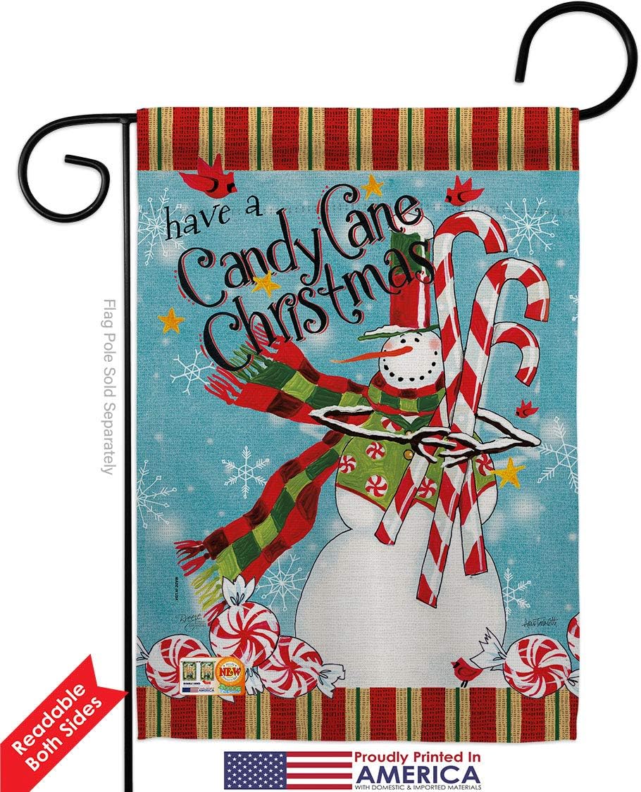 Candy Cane Christmas Garden Flag Set Wall Holder Wintertime Santa Marry Xmas Present Reindeer Season Snow Small Decorative Gift Yard House Banner Double-Sided Made In USA 13 X 18.5