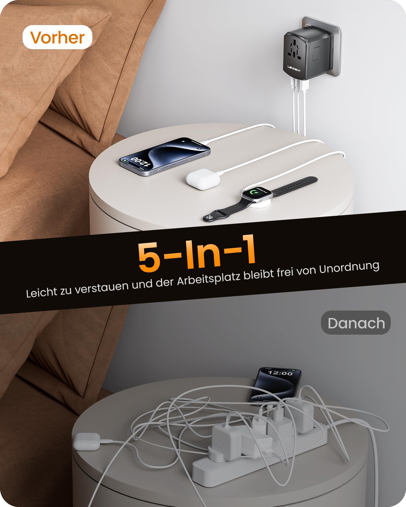 LENCENT Reiseadapter Weltweit, Universal Reisestecker Weltreise Adapter mit 2 USB A und 2 USB C, Internationaler Steckdosenadapter für Japan Thailand USA England Australien(Typ A/B/G/I/D/I/L/M/N)