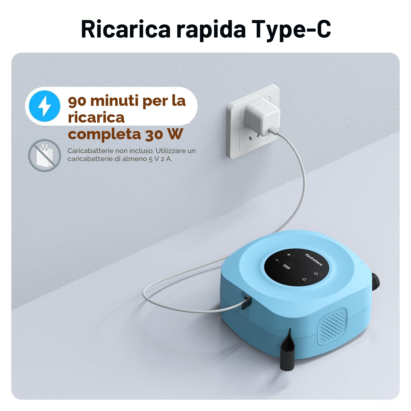Hydrohero Pompa SUP elettrica, SUP ricaricabile 20 PSI, gonfiaggio rapido | 5 min a 12 PSI, 1,14 kg leggera, Batteria 38,48Wh, Gonfiaggio e sgonfiaggio doppio stadio, 7 ugelli, Borsa portaoggetti