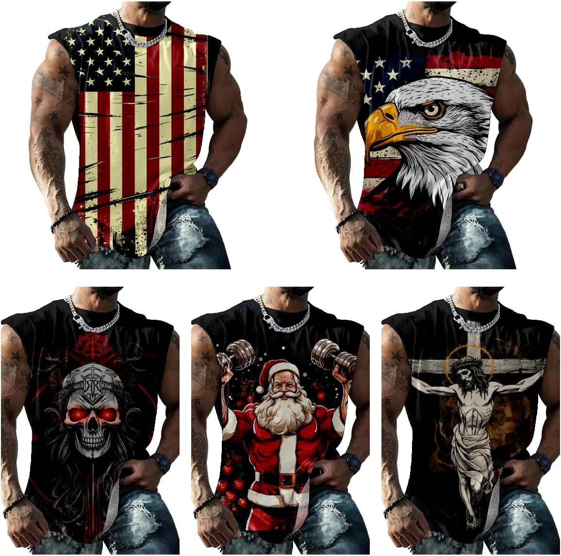 Muscle Shirts for Men Graphic Tank Top Summer Mens Sleeveless Shirts Quick Dry Cool 3D Design Bodybuilding Tee - Image 5