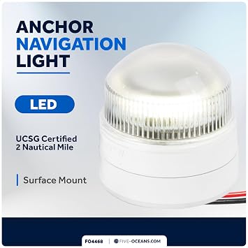 Five Oceans Anchor Light - Stern Lights for Boats, Boat Lights Navigation, 12V DC, USCG 2NM Certified, Surface Fixed Mount, 2-3/8-inch, Boat Stern Light for Pontoon, Fishing Boats, Bass Boats - FO4468