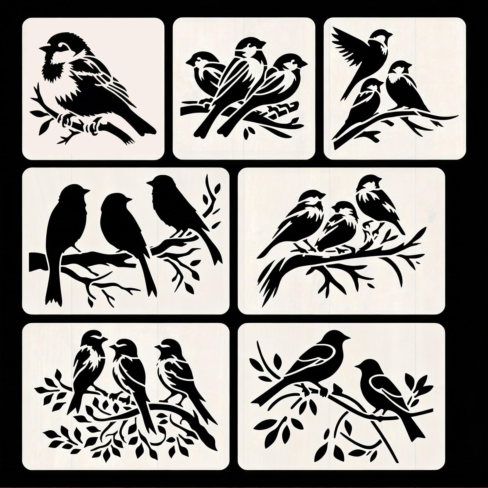 7pcs Bird Pattern Stencils for Painting, Plastic Flexible Stencils for Crafts, Reusable Drawing Template, Multifunctional Stencil Set for Walls Spray Paint Wood Paper and Creative Projects