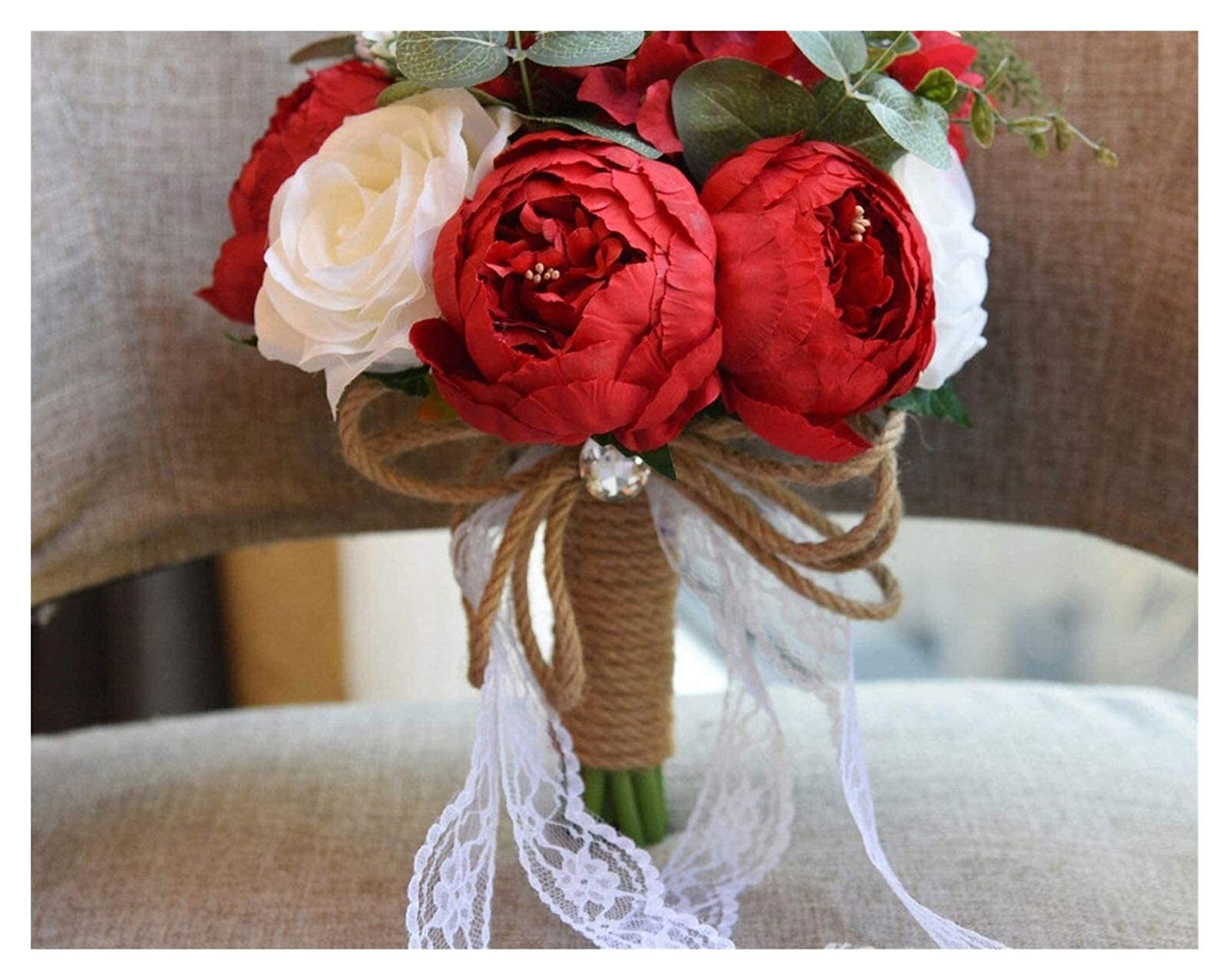 Bouquet da Sposa Romantico Fatto a Mano, Fiori Artificiali Color Champagne, Pizzo, Stile Rustico, per Contenere i Bouquet.