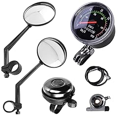 Lomodo 4 Pieces Bike Accessories Including 2 x Bicycle Rear View Mirrors 1 x Classical Old School Style Bike Speedometer Analog Odometer and 1 x Aluminum Cycling Bell for 24”-27.5” Bicycle