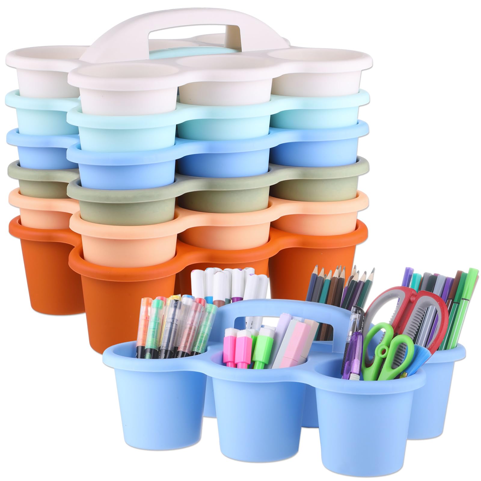 Morandi Organizer für Klassenzimmer, mit Griff, Kunststoff, Tisch-Caddies, Getränkehalter, 33 x 24,1 x 13 cm, Aufbewahrung, Schulbedarf, 6 Fächer für Tischkreide, Bleistifte, Tassen, Marker, Handwerk