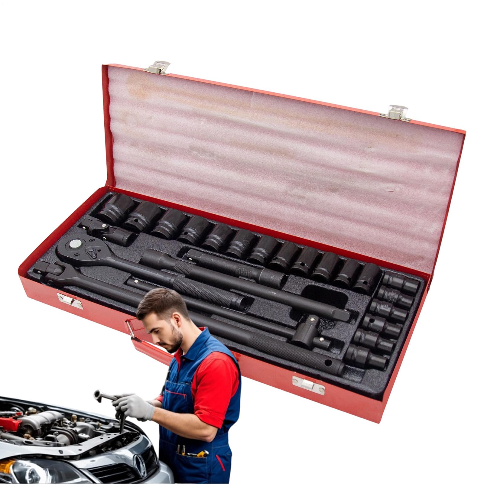 Kit Strumenti per Auto 24 Pezzi Kit Attrezzi Auto | Chiave Pesante Portatile Per Veicoli Camper Autocarri Moto Campeggio Biciclette