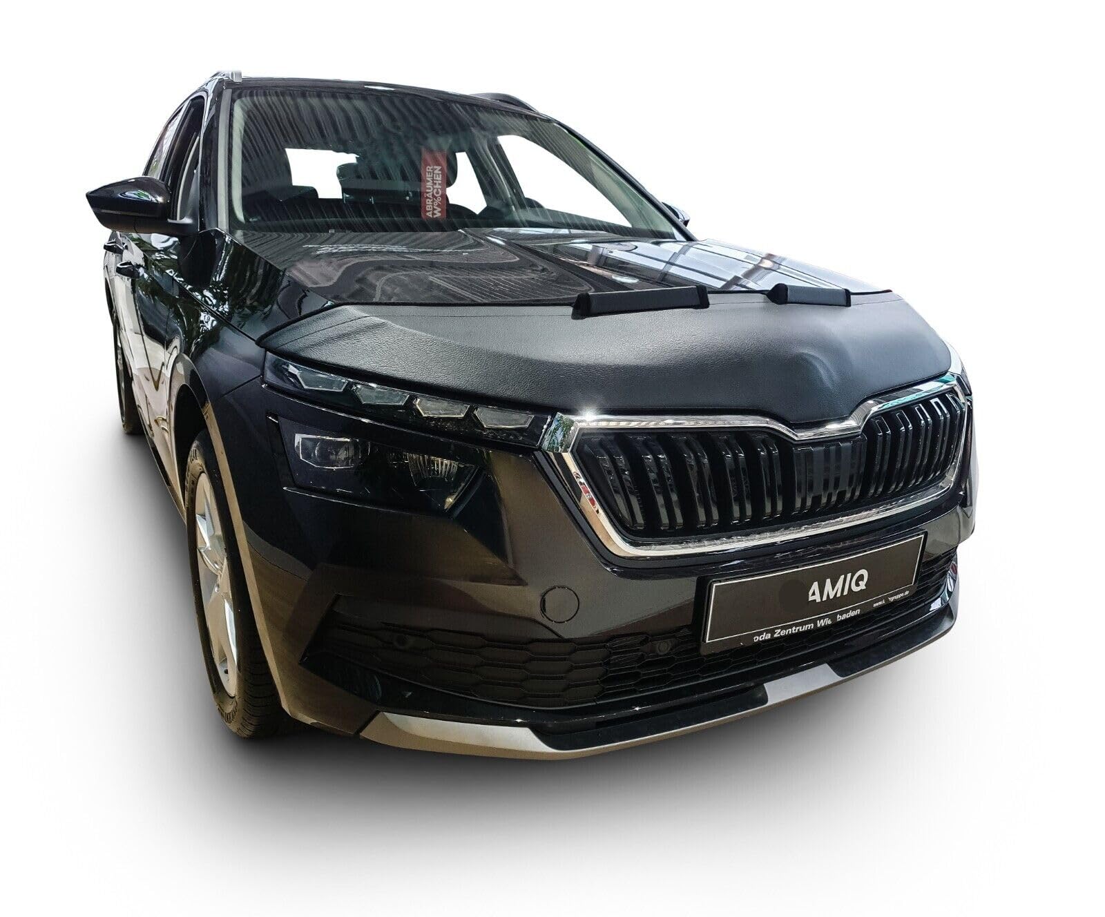 AB3-00442 Carbon Fiber Look Hood Bra Compatible with Skoda KAMIQ Since 2019 Front End Nose Mask Bonnet Bra