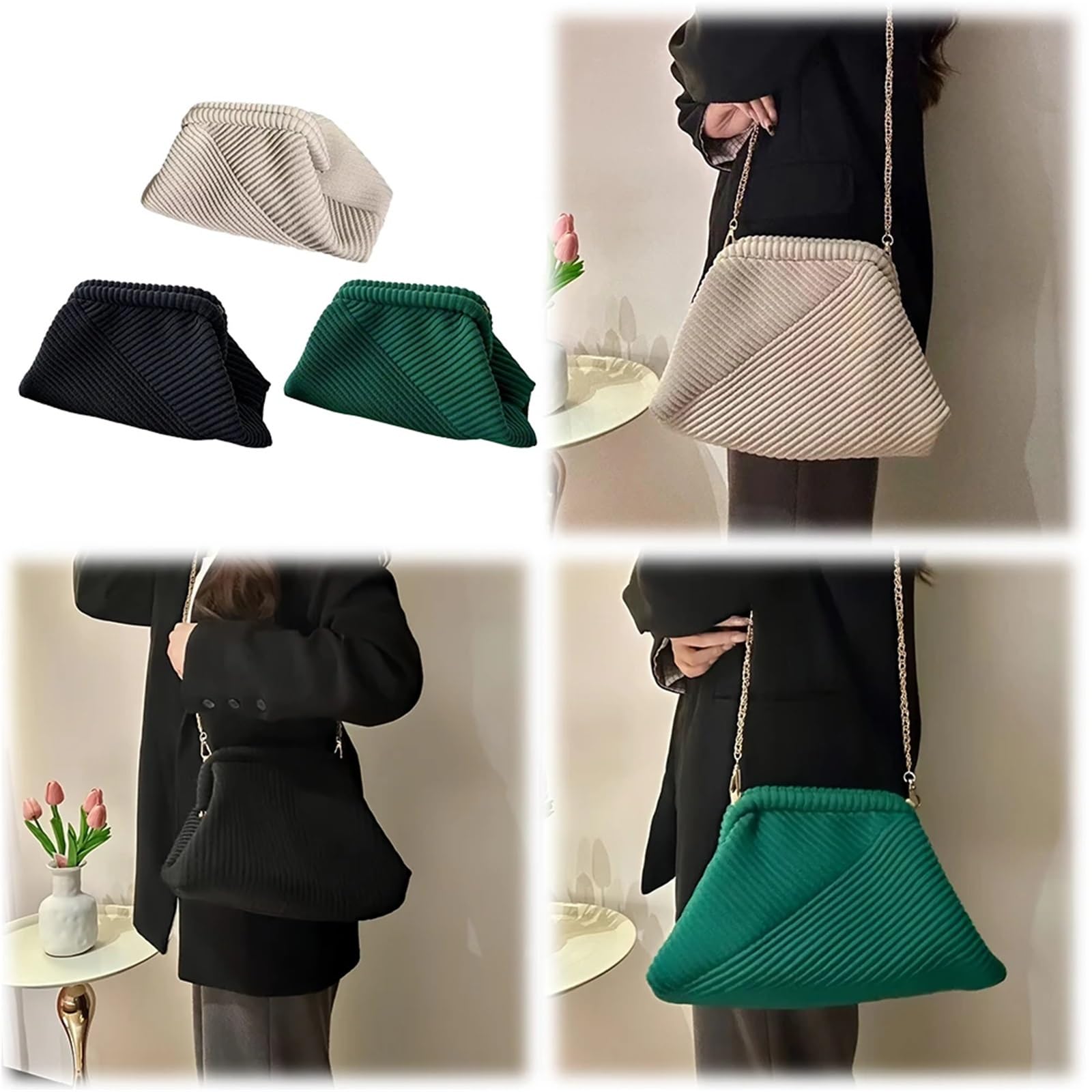 Pochette da sera donna Borsa in velluto a coste a tracolla morbida con pochette di grande capacità a alla moda