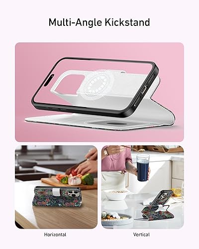 Miniatura 5 de Funda tipo cartera para iPhone 14 Pro Max, funda desmontable con tapa y bloqueo RFID, 4 ranuras para tarjetas, funda de piel sintética de alta