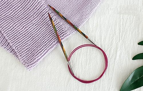Miniatura 4 de Yarn Ave Agujas circulares fijas de 32 pulgadas (31.5 in) agujas de tejer de madera de abedul multicolor para hacer suéter, chal, bufanda US 8