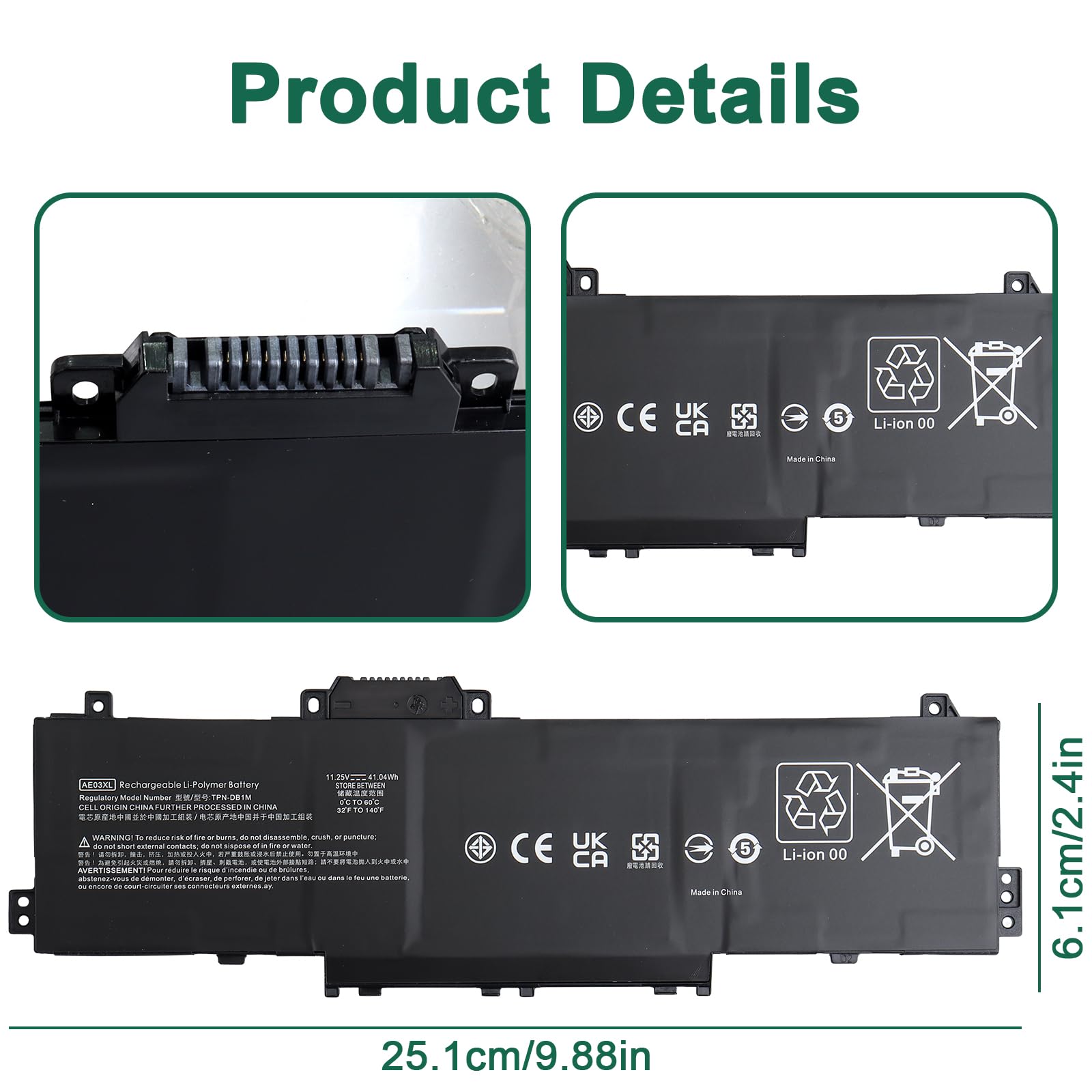 AE03XL AE03041XL Laptop Batteria Compatibile con HP 240 245 246 250 G10 14-EM 14-EE 15-FC 15-FD 15 A11U A11UD GF66 HSTNN-AB1B N21969-005 85A19EA - 11.25V 41.04Wh 3648mAh