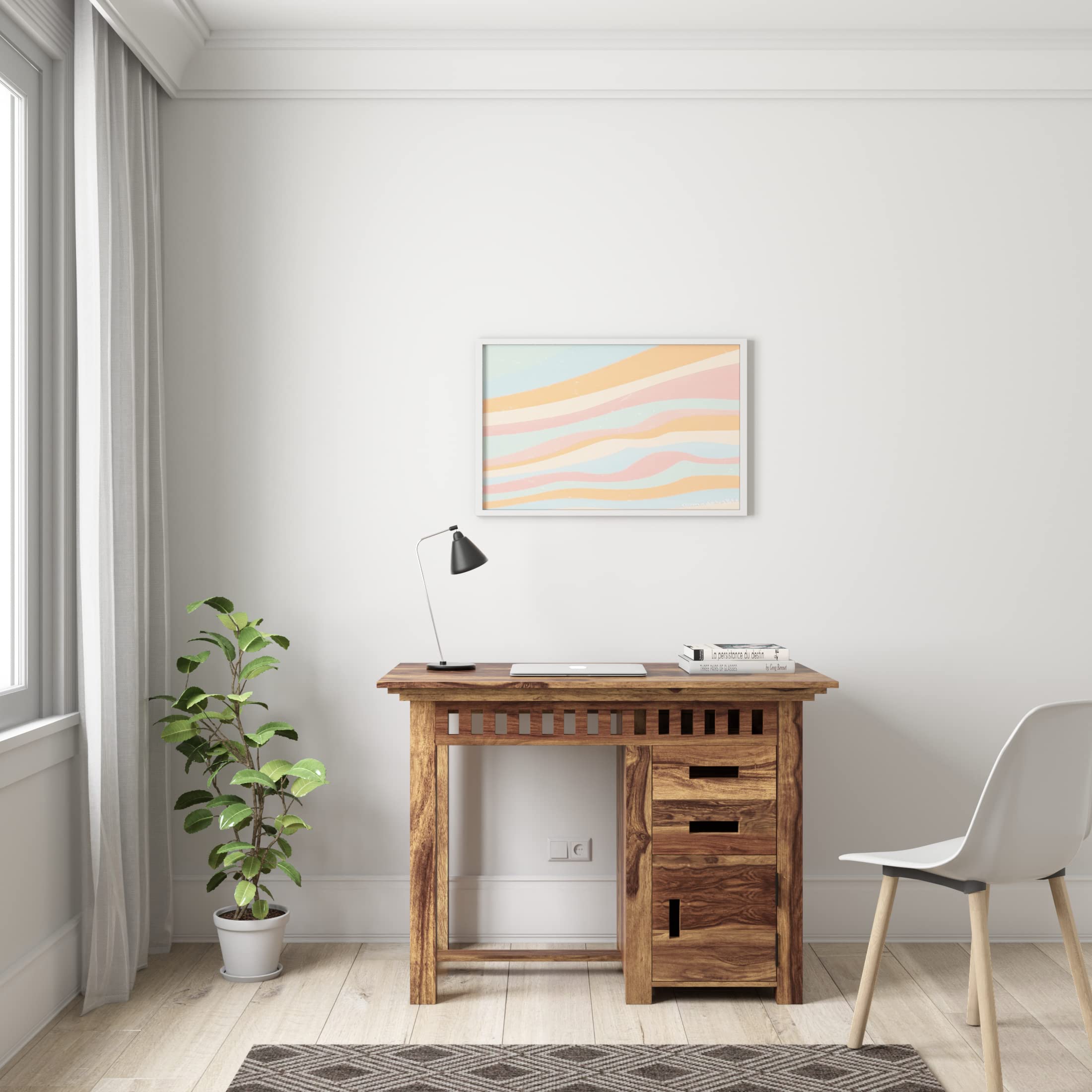 Amazon Brand - Solimo Rutilant Solid Sheesham Wood Study Table with 2 Drawers and Cabinet (Natural Finish)