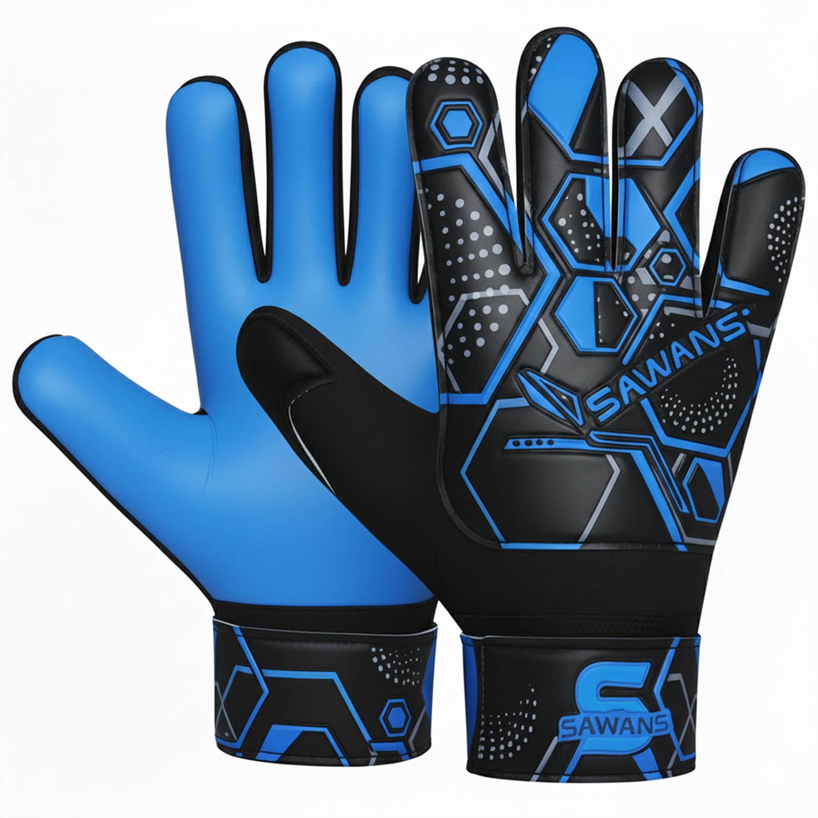 SAWANS Football Soccer Goalkeeper Gloves For Boys Durable Comfortable kids Children Youth Goalie Gloves Wrist Support Strong Grip Padded Palm (Black/Blue, Size 2 suitable for 3 to 4 Years old)