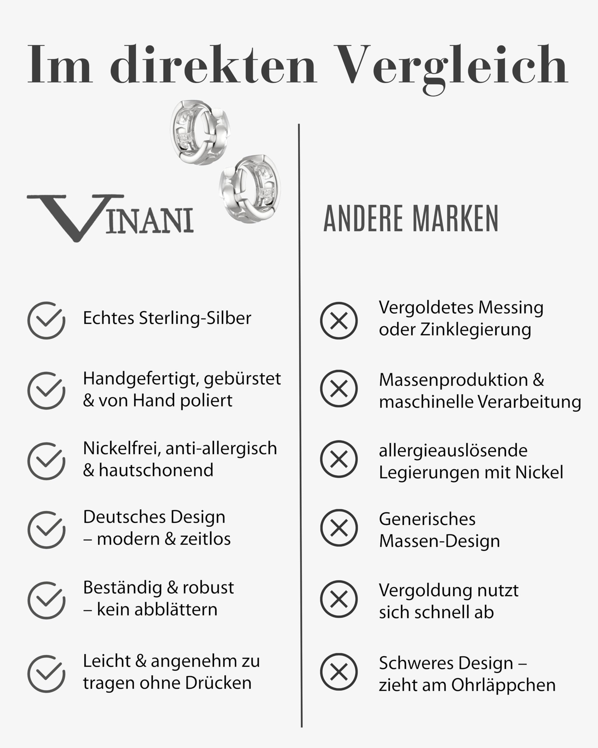 VINANI Klapp-Creolen aus 925 Sterling Silber I Nickelfreie Ohrringe für Damen I Mattierte & glänzende Oberfläche mit Anlaufschutz I Allergikerfreundlich I Handarbeit in Juweliersqualität I CRKG
