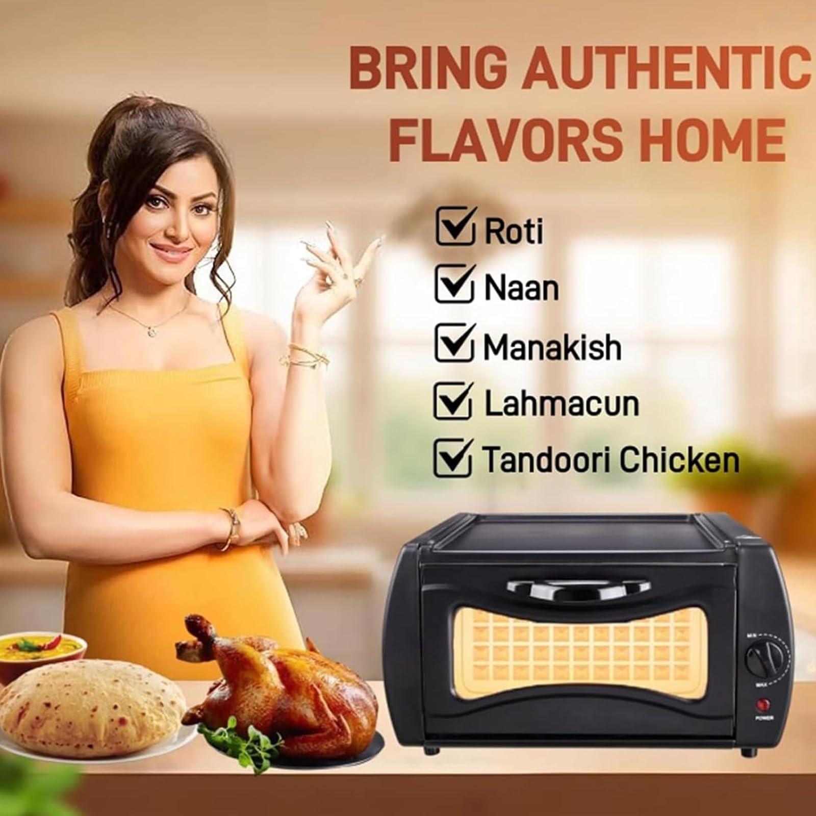 Forno Tandoor Elettrico, Mini Forno Tandoor Multifunzione Da 15 Litri Con Teglia, Rete Per Arrostire E Clip, Temperatura Regolabile, Pizzaiolo Da Banco Per Casa, Cucina Round door