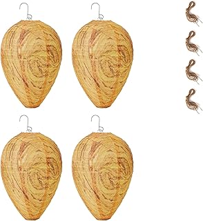 Hanjion 4Pack Wasp Nest Decoy, Non- Toxic Wasp Deterrent with 4 Metal Hook for Deterrenting Hornets Yellow Jackets, Outdoor Waterproof Material Eco Friendly Wasp Trap