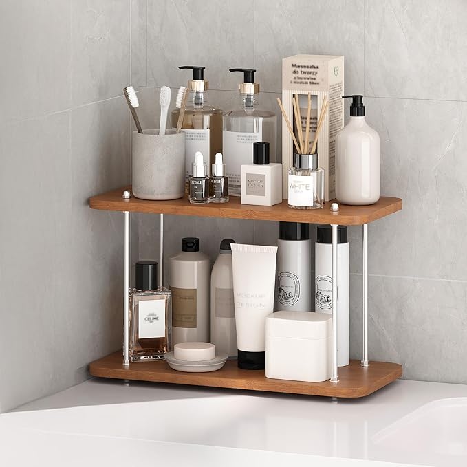 Organizador de Baño 2 Niveles Acero Inoxidable y Madera UJQSUN miniatura 7