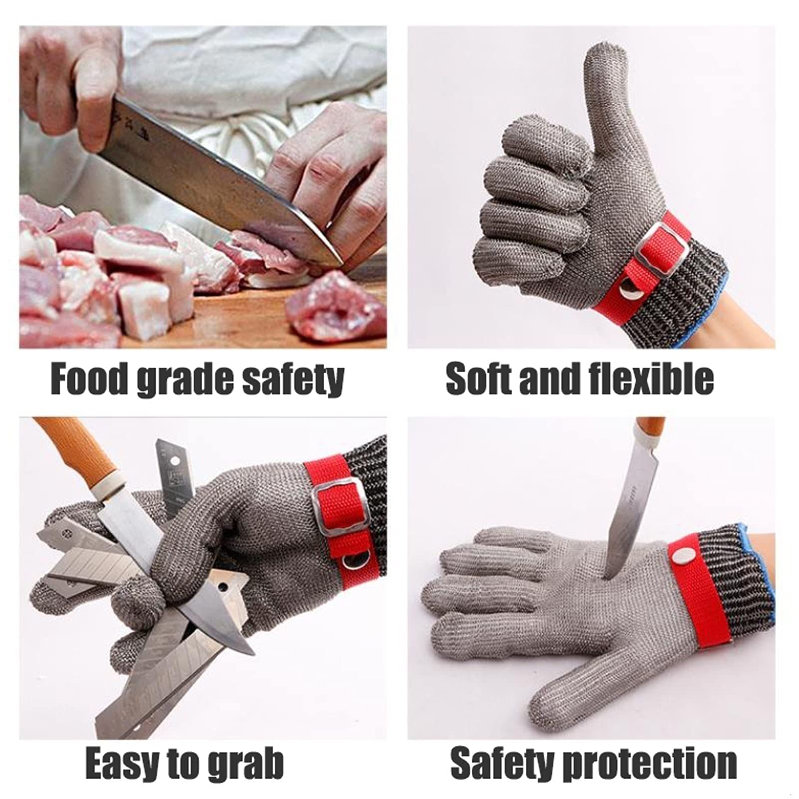 Gants résistants aux coupures, Résistant aux coupures, cotte de mailles, travail sécurité chef/boucher/porteur/charpentier/pêche, protection niveau 5(1PCS/XXL)