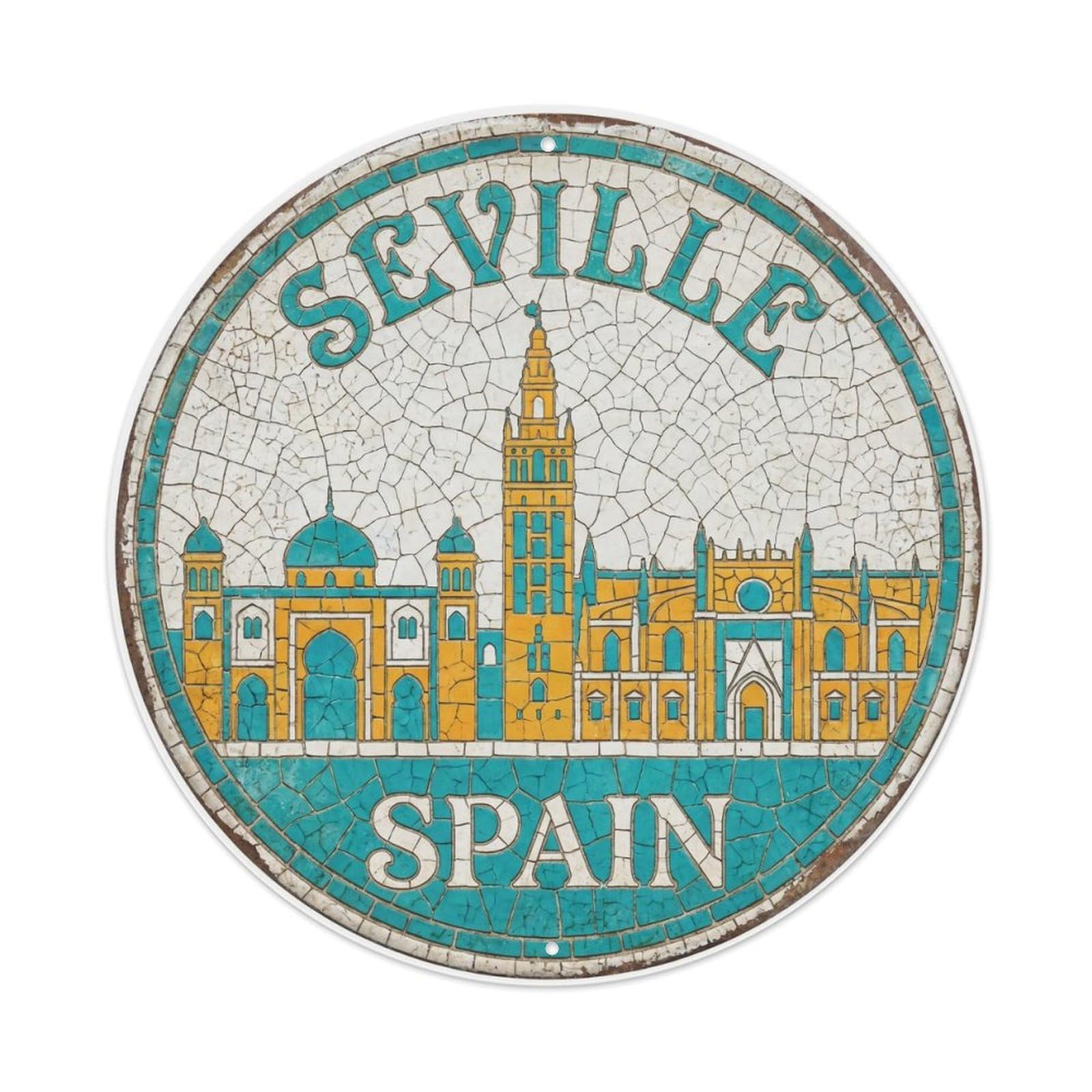 Vintage Travel Seville Skyline Spain Metal Tin Sign