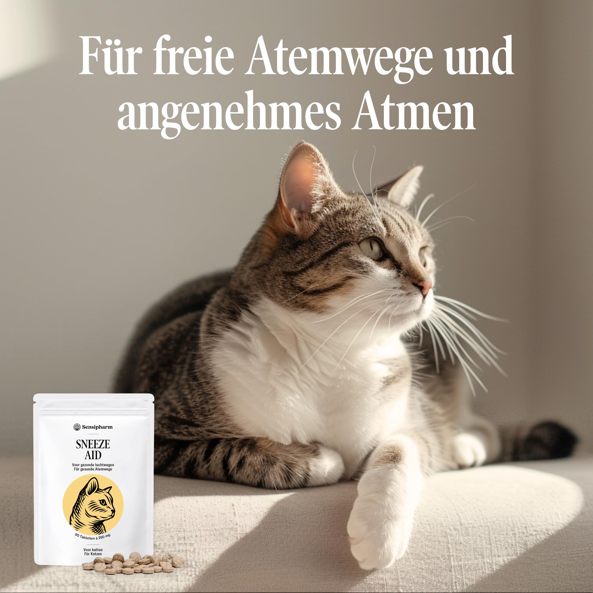 Sneeze Aid Kat - Suplemento dietético para la enfermedad del estornudo y los estornudos - 90 comprimidos de 250 mg