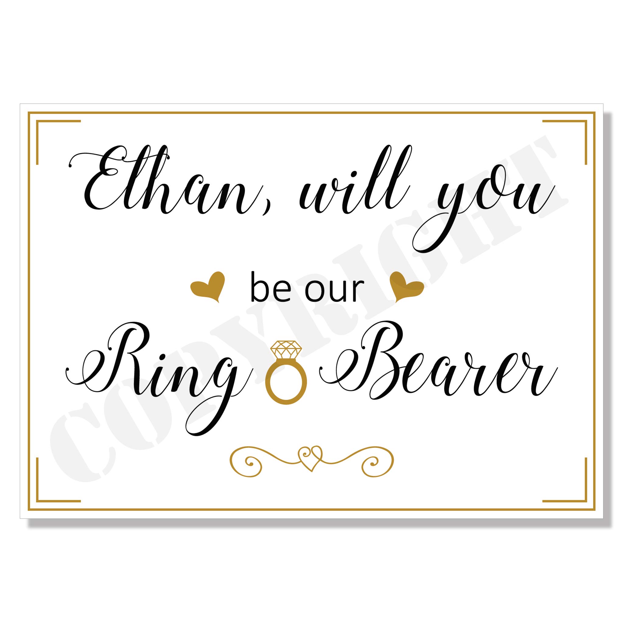 Wedding Cards Any Colour Ring And Hearts Design Will You Be My (Any Names/Roles/Colours) Personalised Wedding Invite Card A6