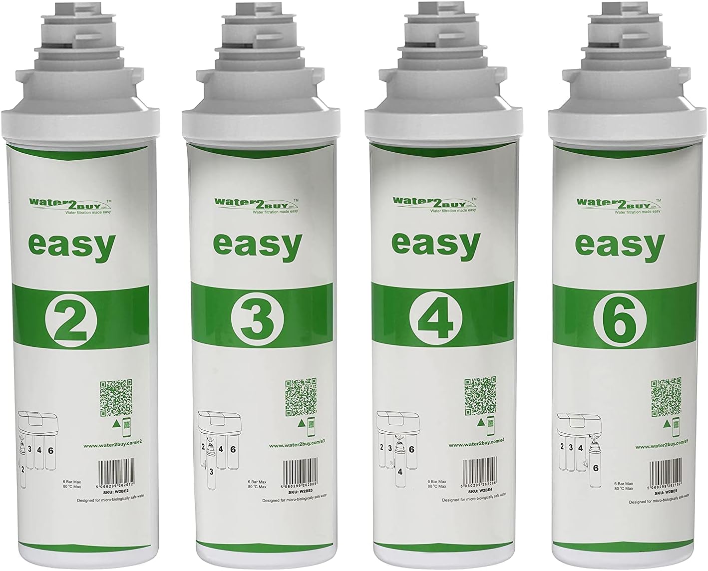 Water2buy Easy W2BERO(Mineral) Complete 4 Filter Set | Easy Twist Filters for The W2BERO(Mineral) Easy Reverse Osmosis System