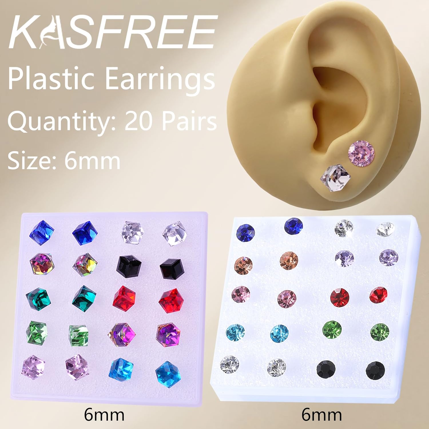 CZ Plastic Earrings for Sensitive Ears Hypoallergenic Geometric Stud Earring for Women - Image 3