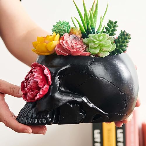 Miniatura 5 de Macetero gótico para decoración del hogar, maceta negra para decoración de habitación, maceta para suculentas con drenaje, cuenco para dulces de