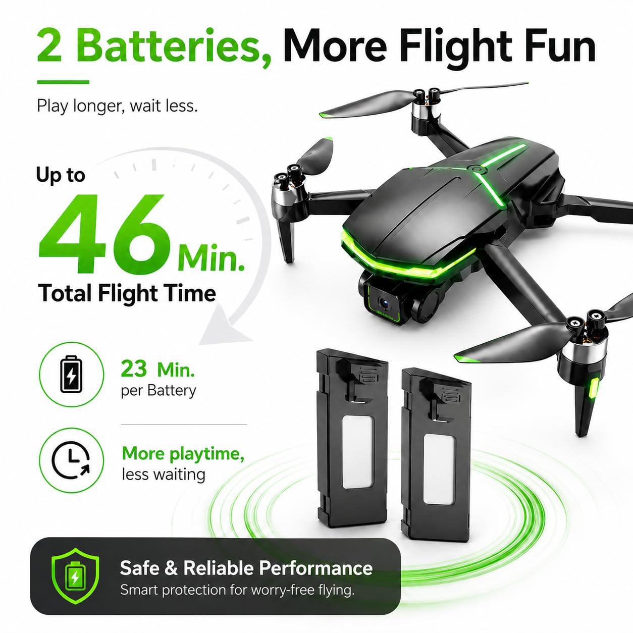 Dron con Cámara 4K para Niños Principiantes, Mini Drone Plegable Brushless, 45 Min, 2 Baterías, Regalo Niño (Black)
