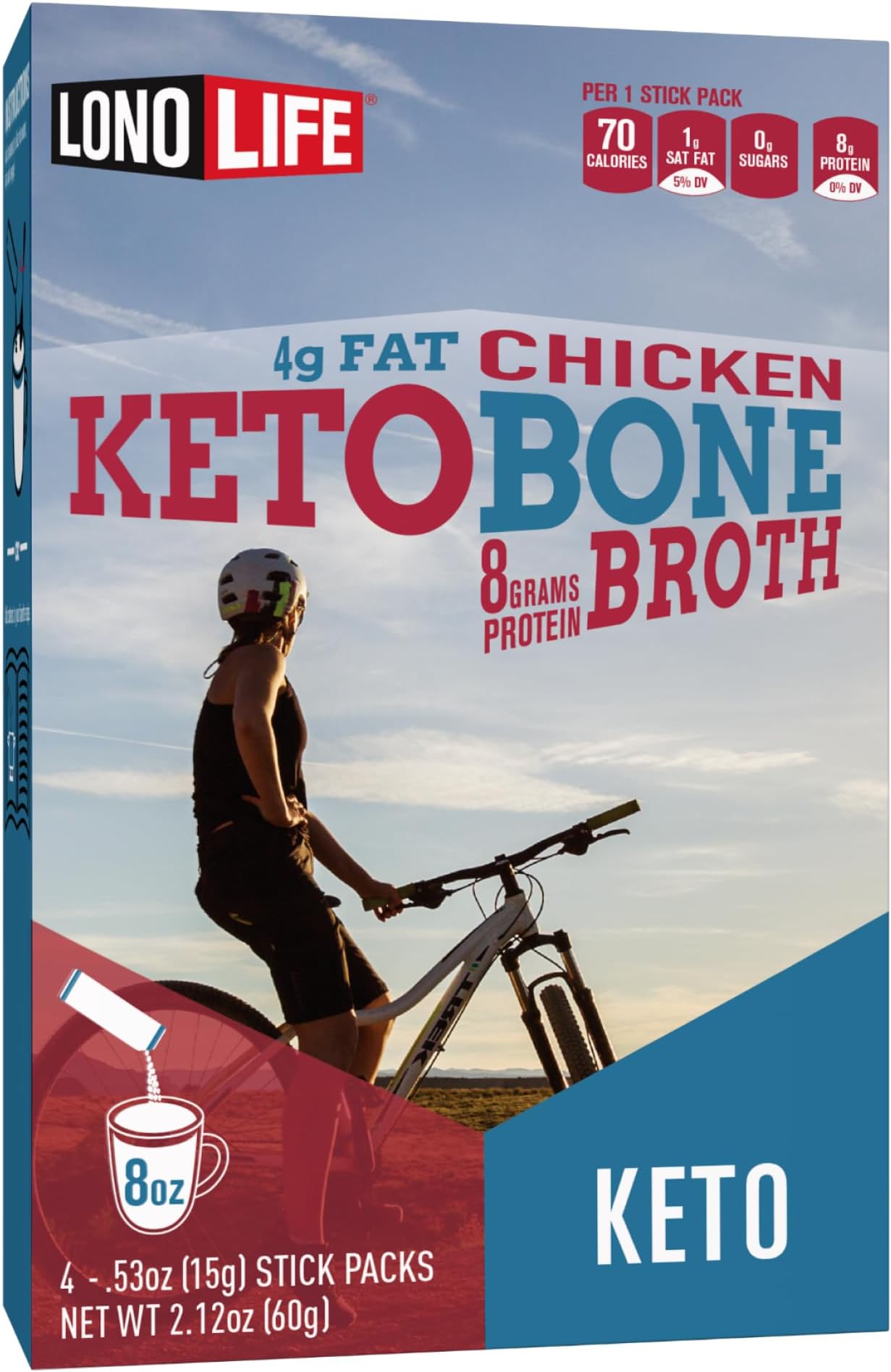 Keto Chicken Bone Broth Powder Mix | 10g Protein | Collagen-Rich, Keto & Paleo Friendly | Natural Ingredients | 4 Portable Stick Pack Servings