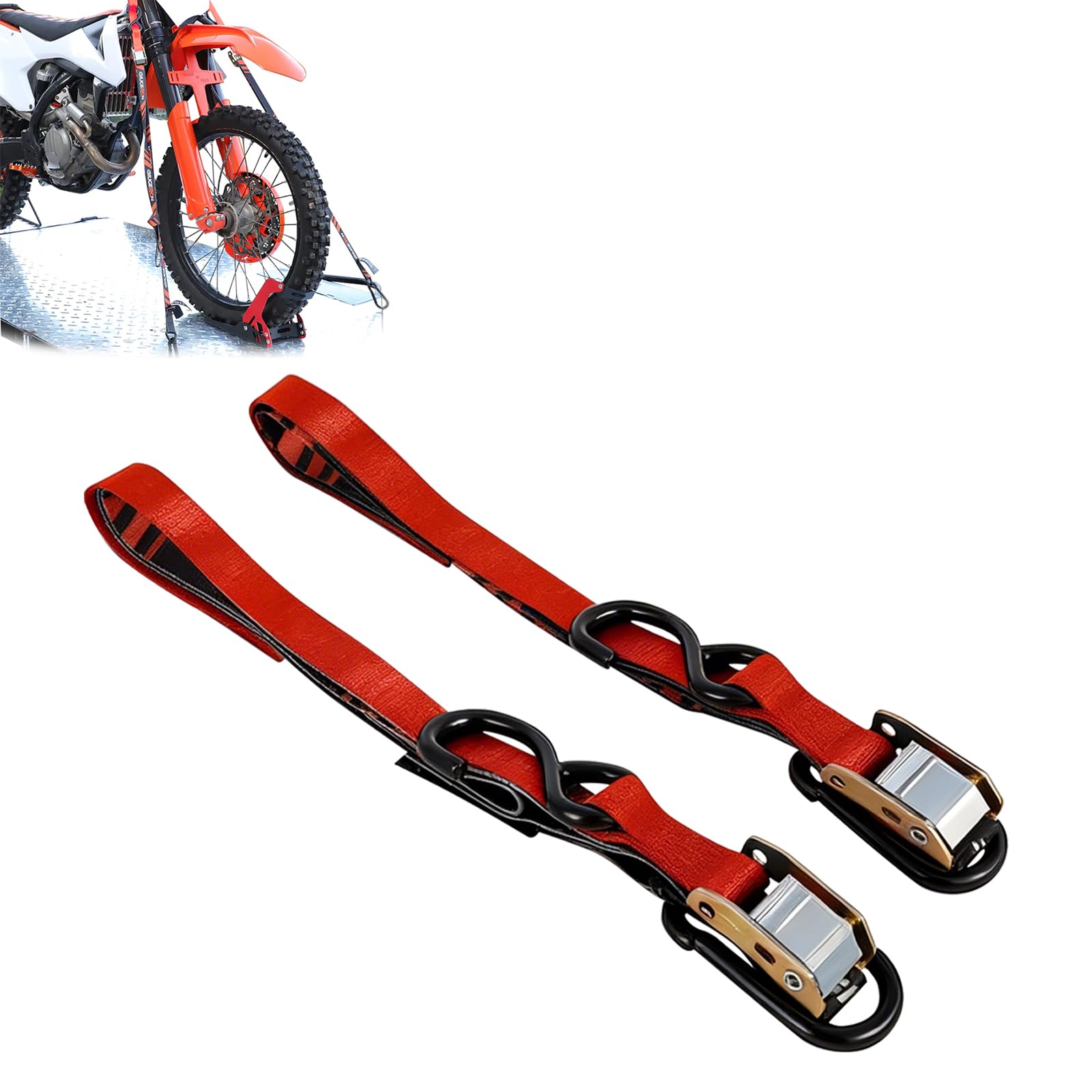 Cinghie di fissaggio per moto, resistenza alla rottura di 544 kg, confezione da 2 cinghie da 2,1 x 2,5 cm, con fibbie resistenti, moschettone in acciaio, fibbia con ganci a S per fissare rimorchi