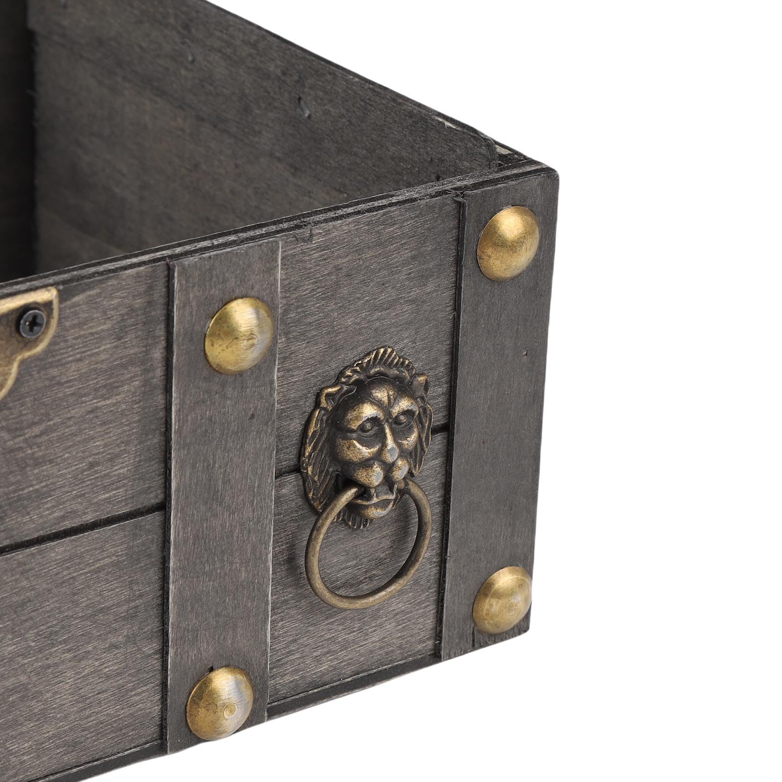 Drewniane pudełko do przechowywania biżuterii w stylu vintage Ozdobny organizer na klatkę piersiową z pokrywką na zawiasach Blokada hasłem (6300J-03GK10 Postarzany szary)