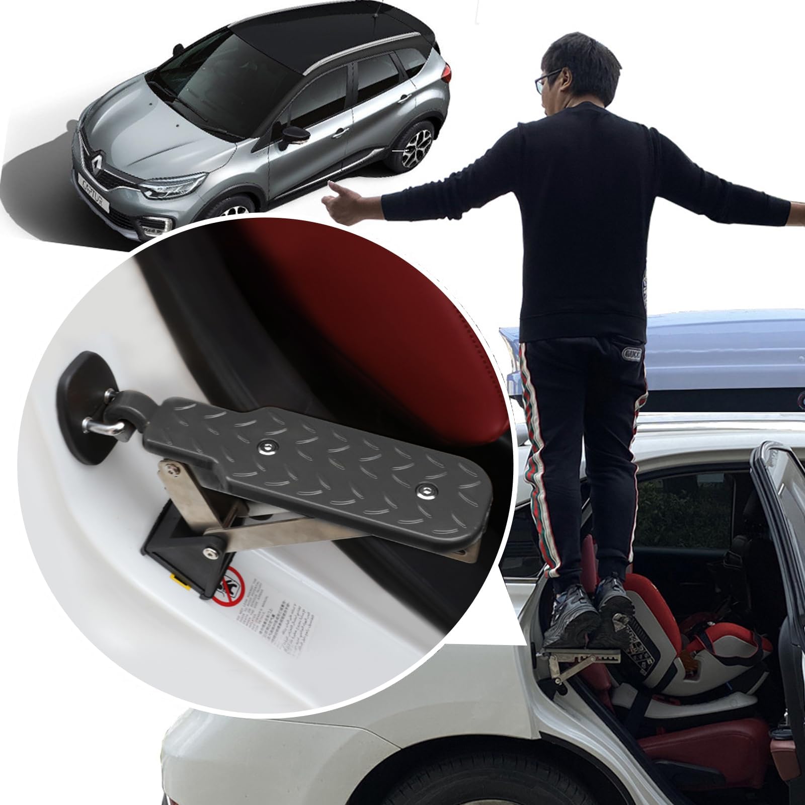 Taille Standard marche auto pliable: Aluminium Robuste marche-pieds porte voiture, Conception Angle Réglable marchepied pliable, Protection Antidérapante rampe pliable, für Accès au Toit de Voiture