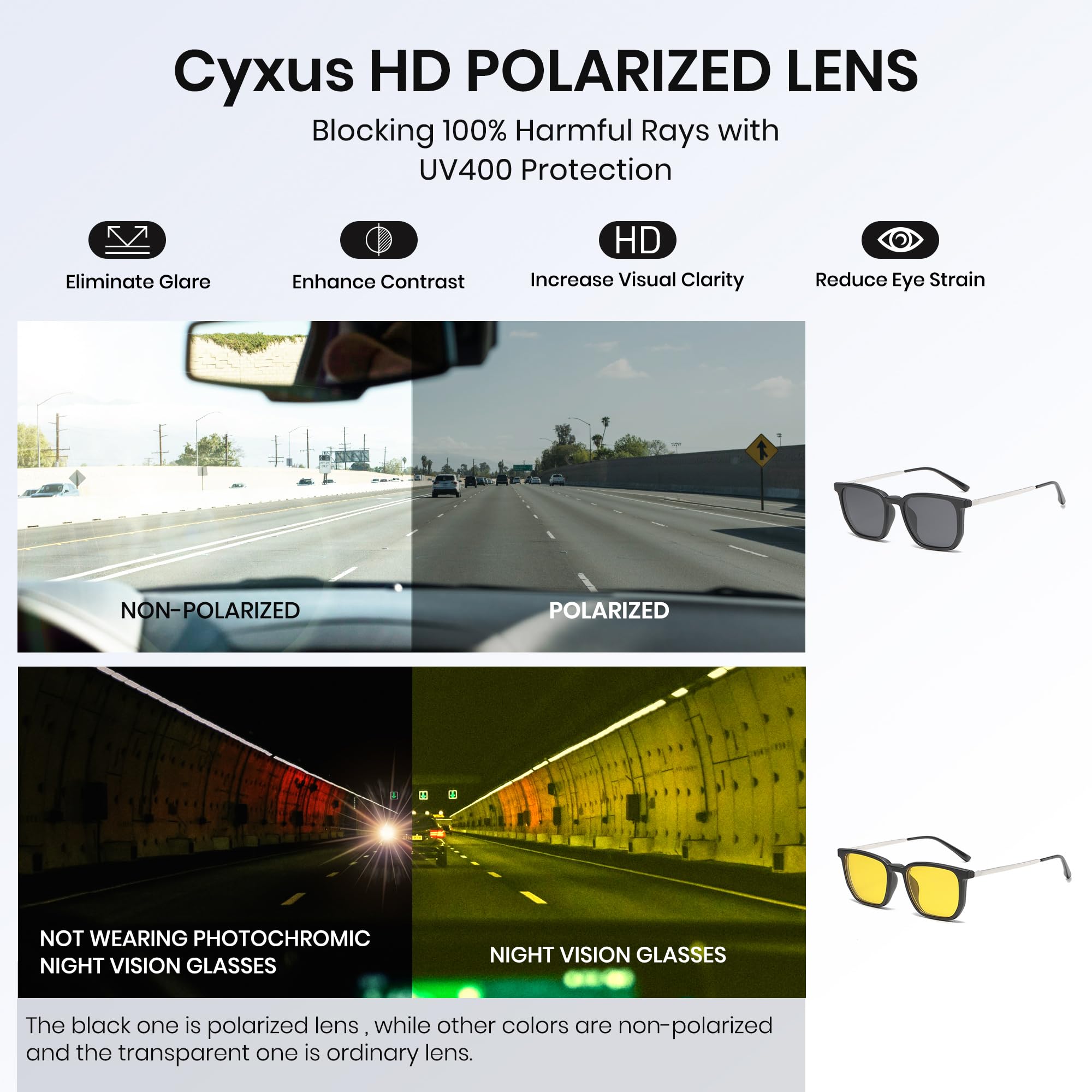 Cyxus Brillengestelle mit 5PCS Magnetisch Clip Polarisierte Sonnenbrille Herren Damen Leichtes TR90 Rahmen Sonnenbrille UV 400 für Fahren Angeln Reisen P1205X02