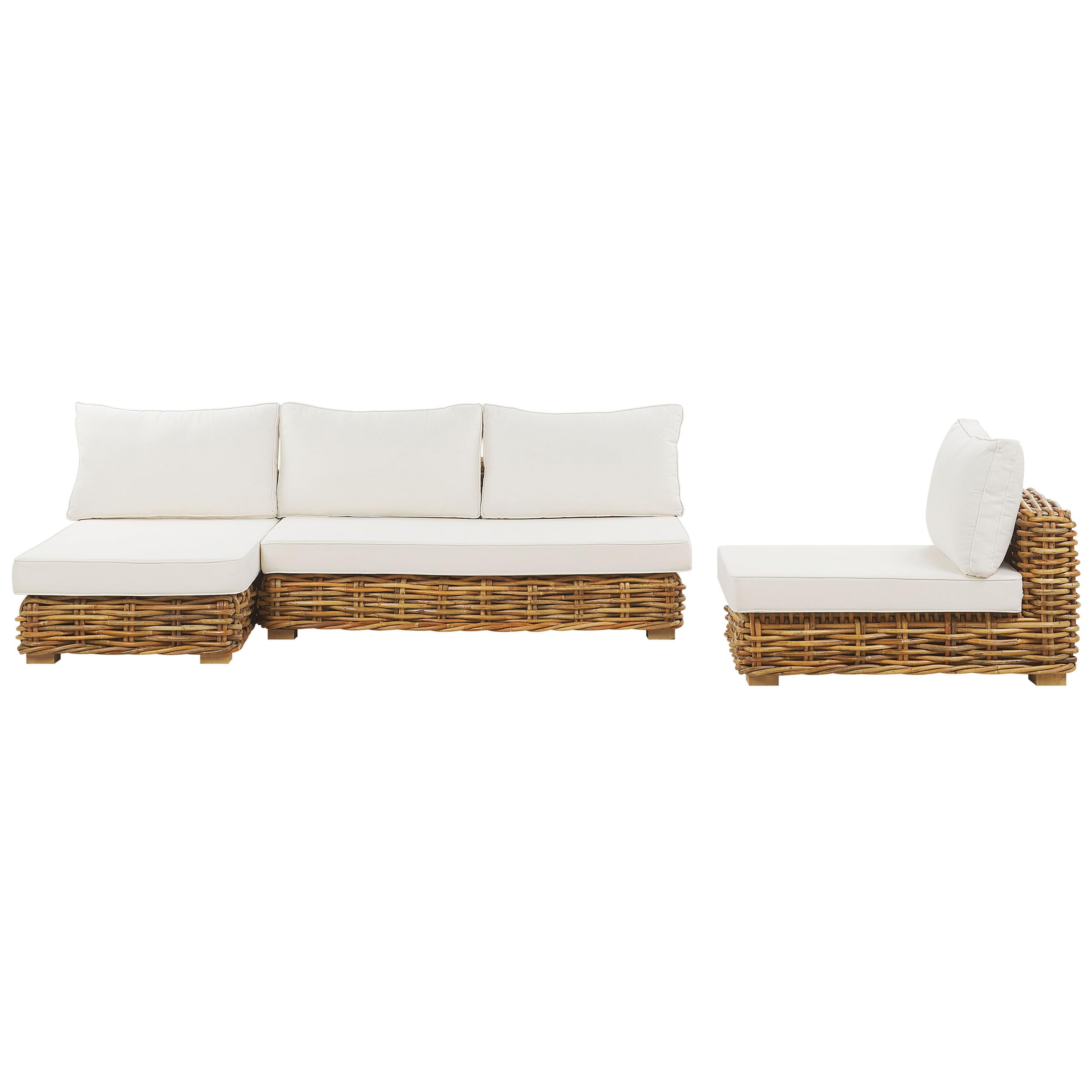 Beliani Lounge Set Rattan natürlich 4 Personen rechtsseitig Auflagen cremeweiß Varallo