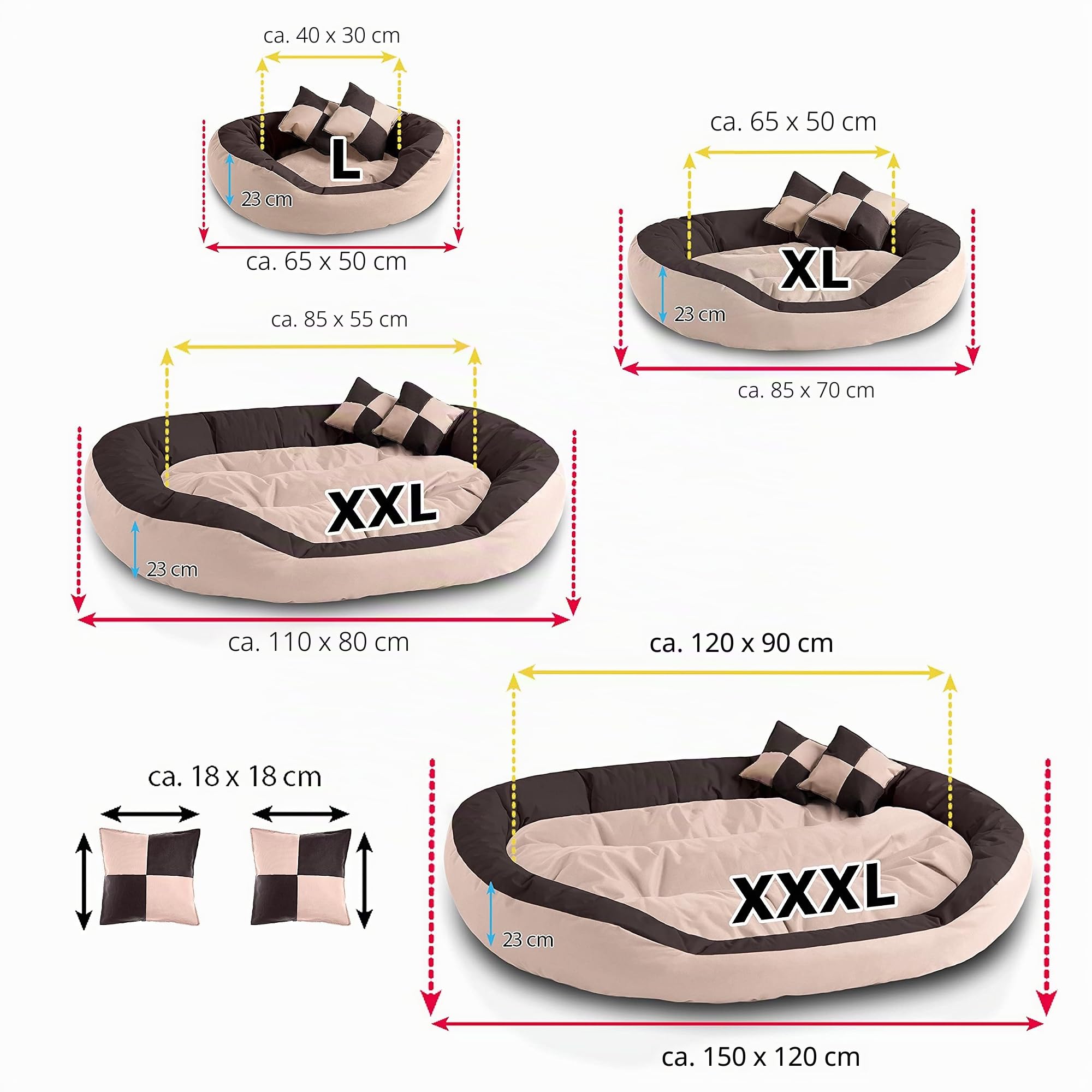 BedDog® 4in1 Letto per Cane Saba L Fino a XXXL, 7 Colori a Scelta, Cuscino, Divano, Cestino per Cane, Beige/Marrone L