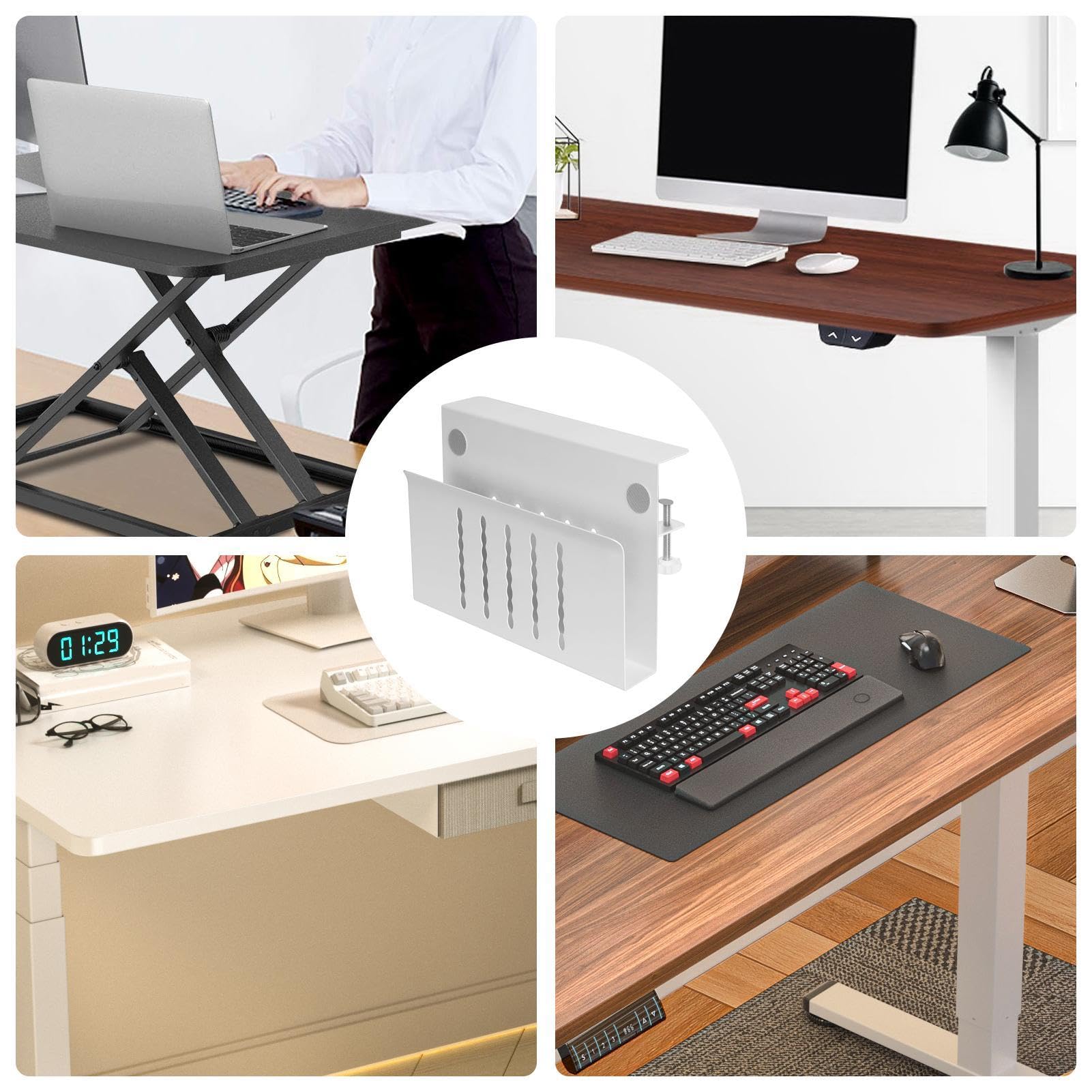 Laptopstandaard, bureaukant, effectieve metalen klem op de plank, drijvende laptopstandaard zonder boren, klem onder het bureau op de plank, organizer voor tablet, laptop, N