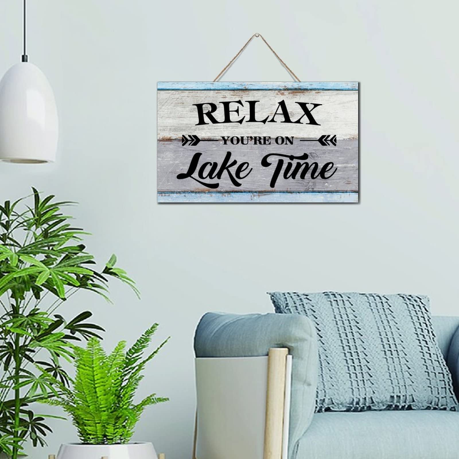 Relax You're On Lake Time Modern Wall Décor Wooden Plaque Sign 6x10 Inch Vertical Wall Art Wood Plaque with Sayings Home Decor for Living Room Office
