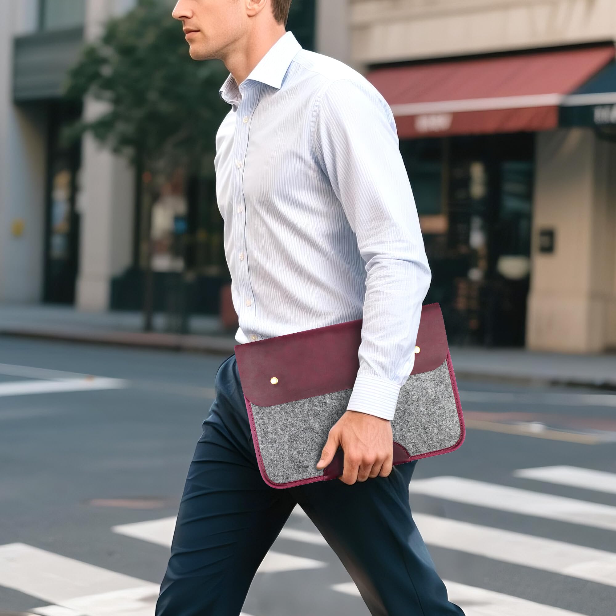 NGGU Premium Felt & Leather Laptop Sleeve - Durable 13-16 Inch Case for MacBook, Tablet & Laptop - Stylish & Protective - Big & Purple