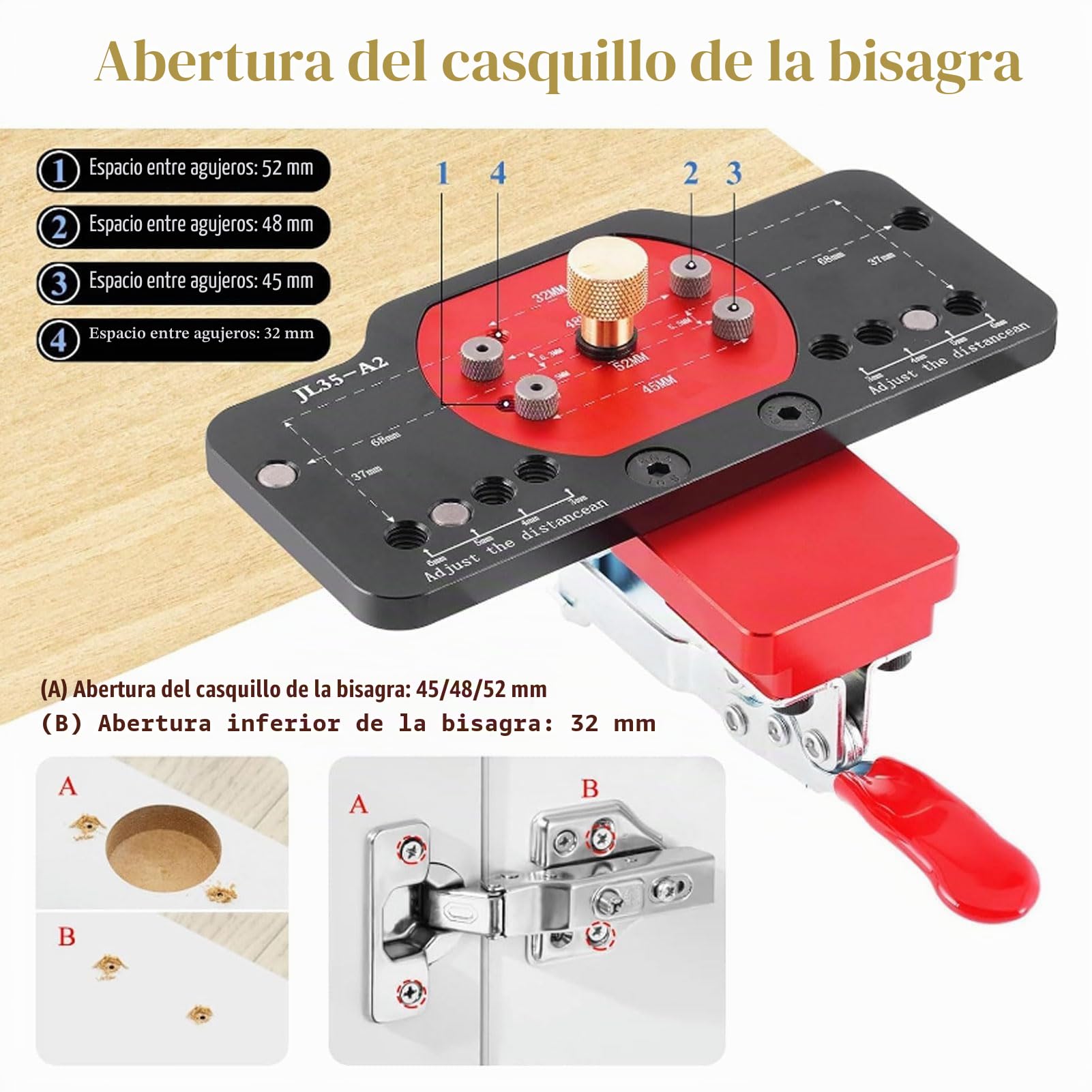 Plantilla para Bisagras de Cazoleta, 35 mm, Guía de Perforación para Bisagras Ocultas, Herramienta para Carpintería Türen und Schrank