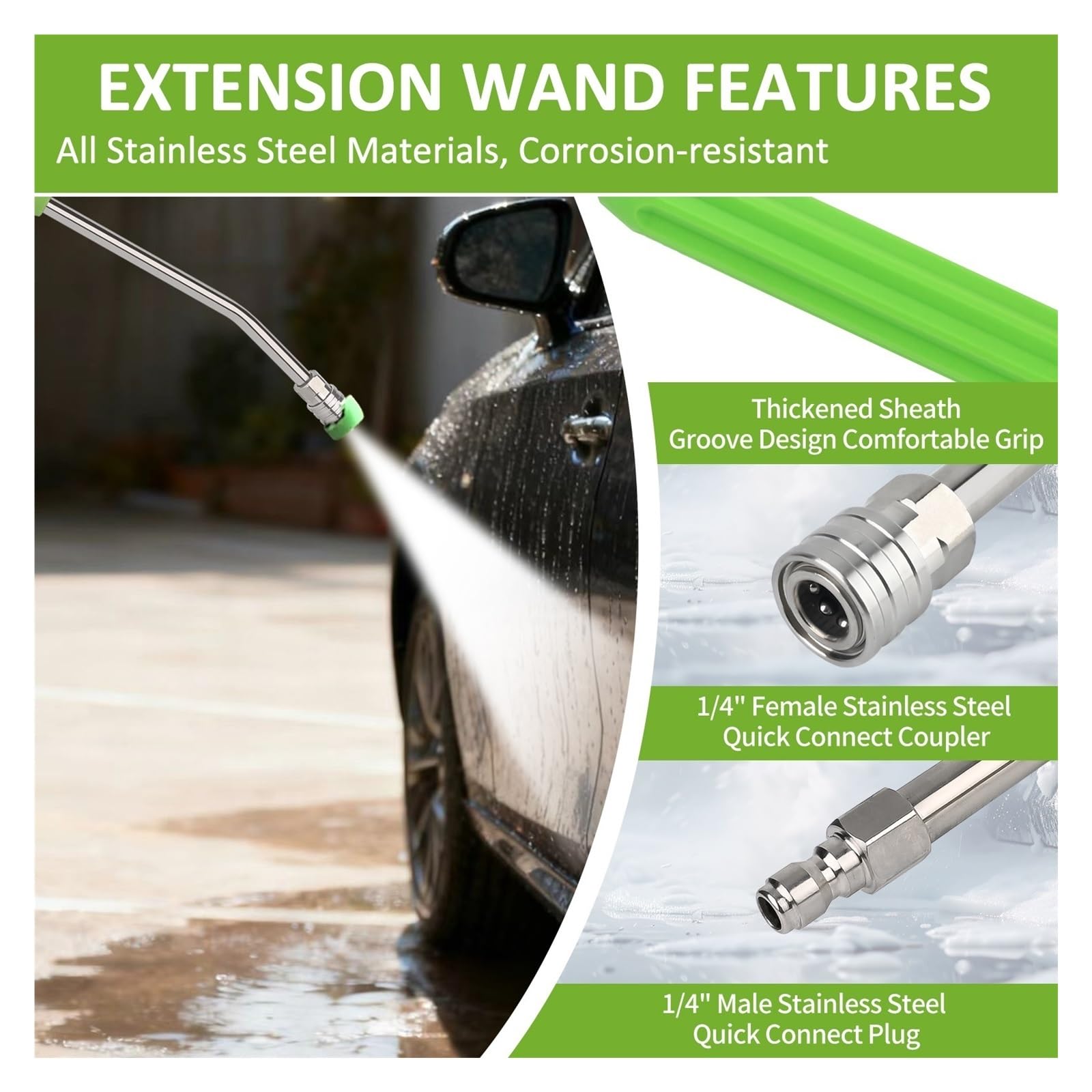 Varita de extensión for Lavadora a presión Lavado Autos, Potencia Acero Inoxidable, con Enchufe 1/4" Adecuado para Jardines y azoteas(Green and Red)