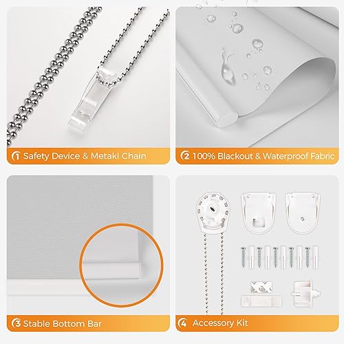 Miniatura 3 de Persianas enrollables 100 % opacas, con aislamiento térmico y protección UV, tela impermeable, persianas de ventana para casa, oficina, dormitorio,