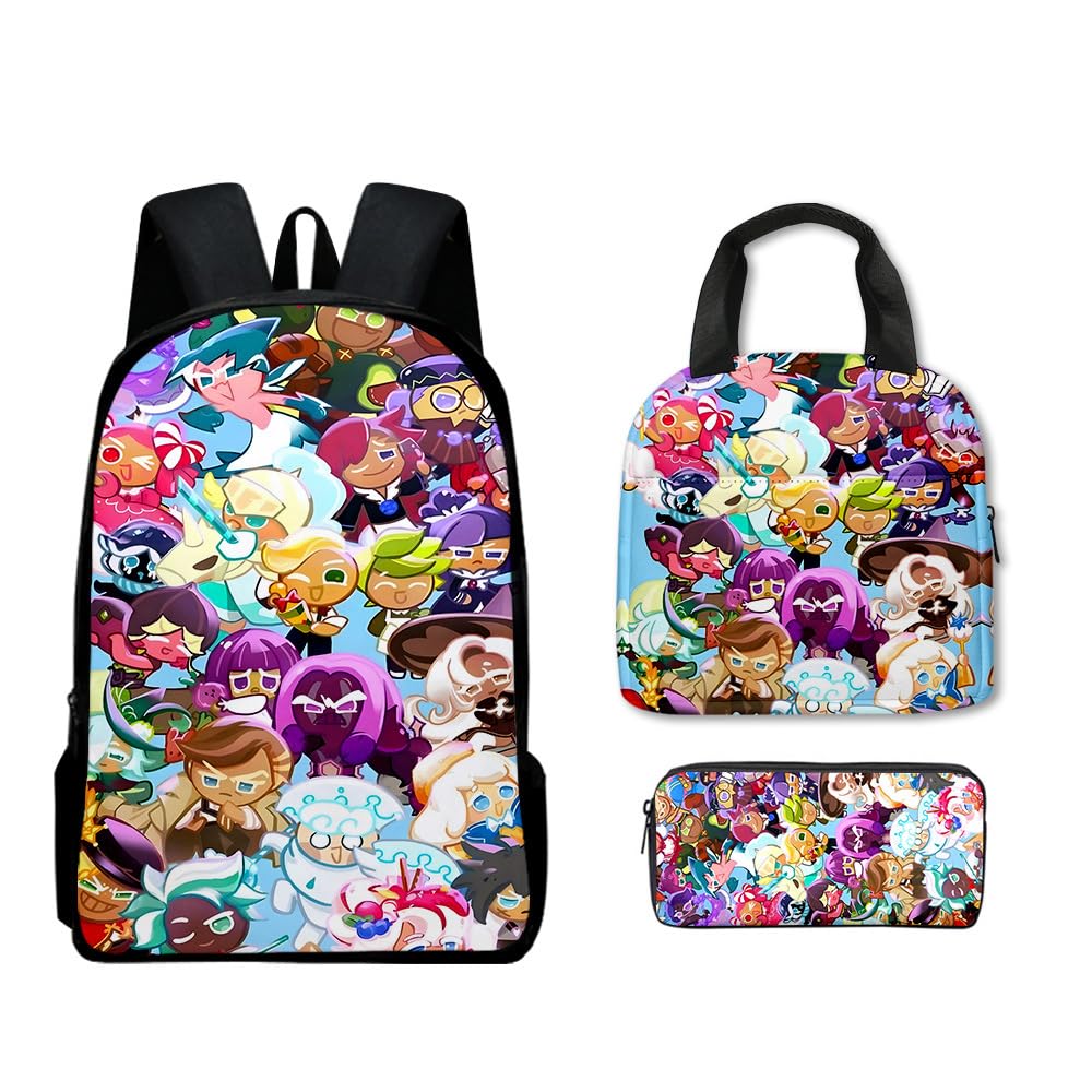 Hzsyc Kids Shadow Milk Cookie Backpack Lunch Bag Pencil Case 3PCS Set - 16in (C02,3pcs)