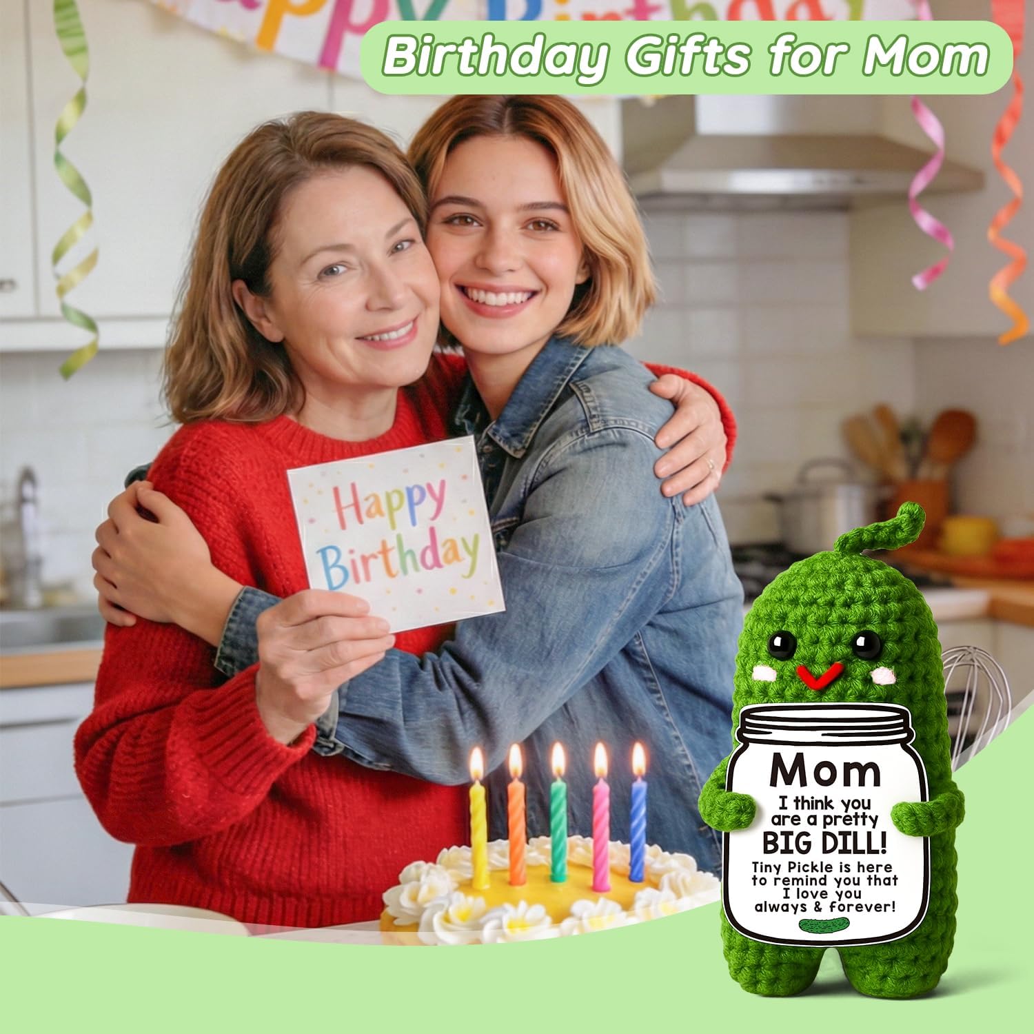 MAMAGIFTREE Valentines Mom Gifts from Daughter or Son, Birthday Gifts for Mom,Crochet Pickle Plush “Big Dill” Gift for Mother in Law or Stepmom Funny I Love You Mama, Small Cute Room Decor - Image 4